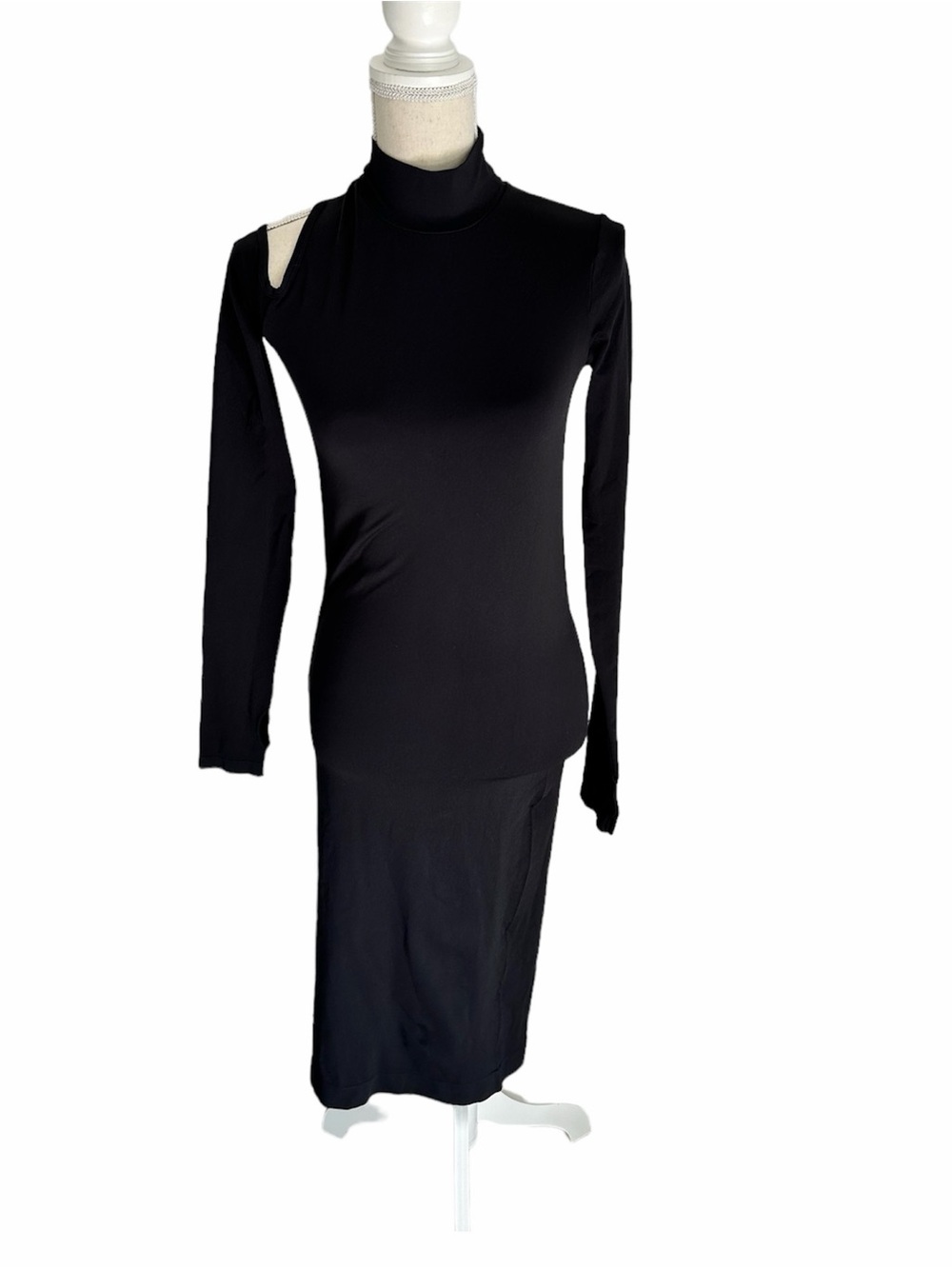 Helmut Lang Black Bodycon Long Sleeve Cutout Dress Size M/L